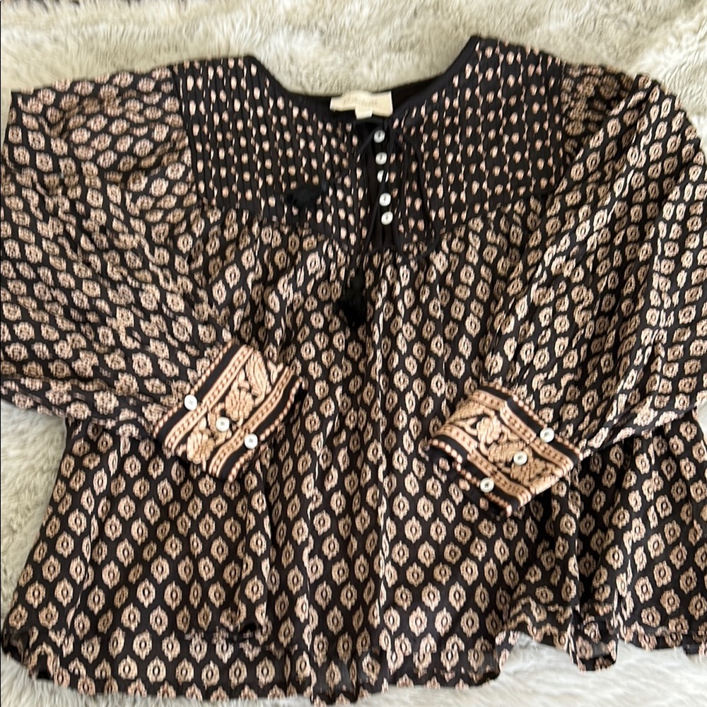 Cleobella Black and Tan Patterned Blouse